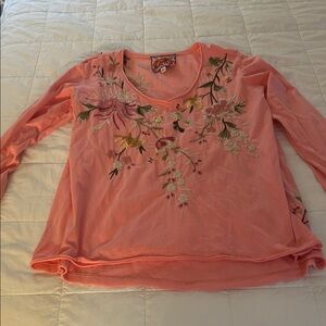 Johnny Was Embroidered V-Neck Long Sleeve Top